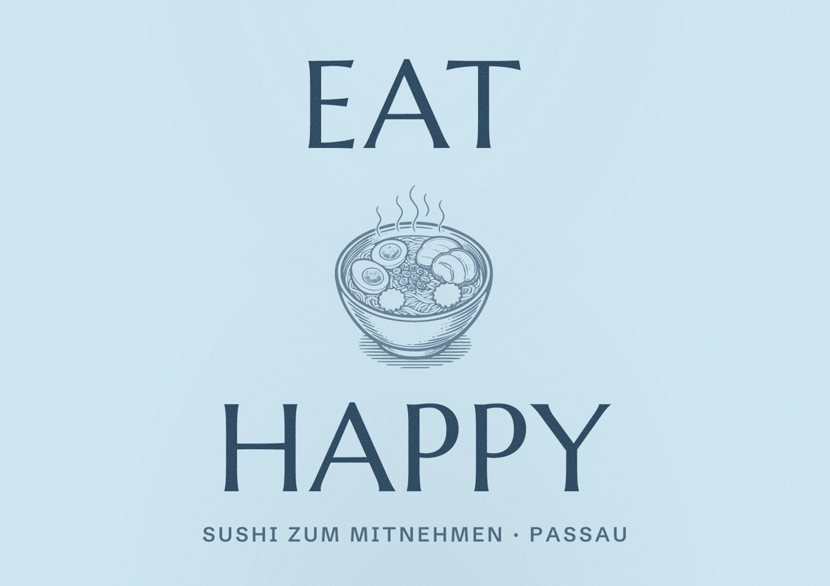 Illustriertes Poster von EAT HAPPY, Sushi zum Mitnehmen in Passau