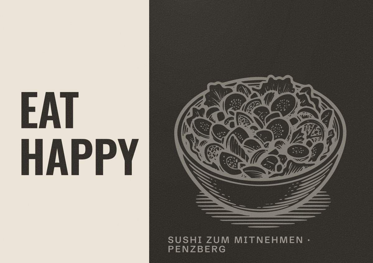 Illustriertes Poster von EAT HAPPY, Sushi zum Mitnehmen in Penzberg