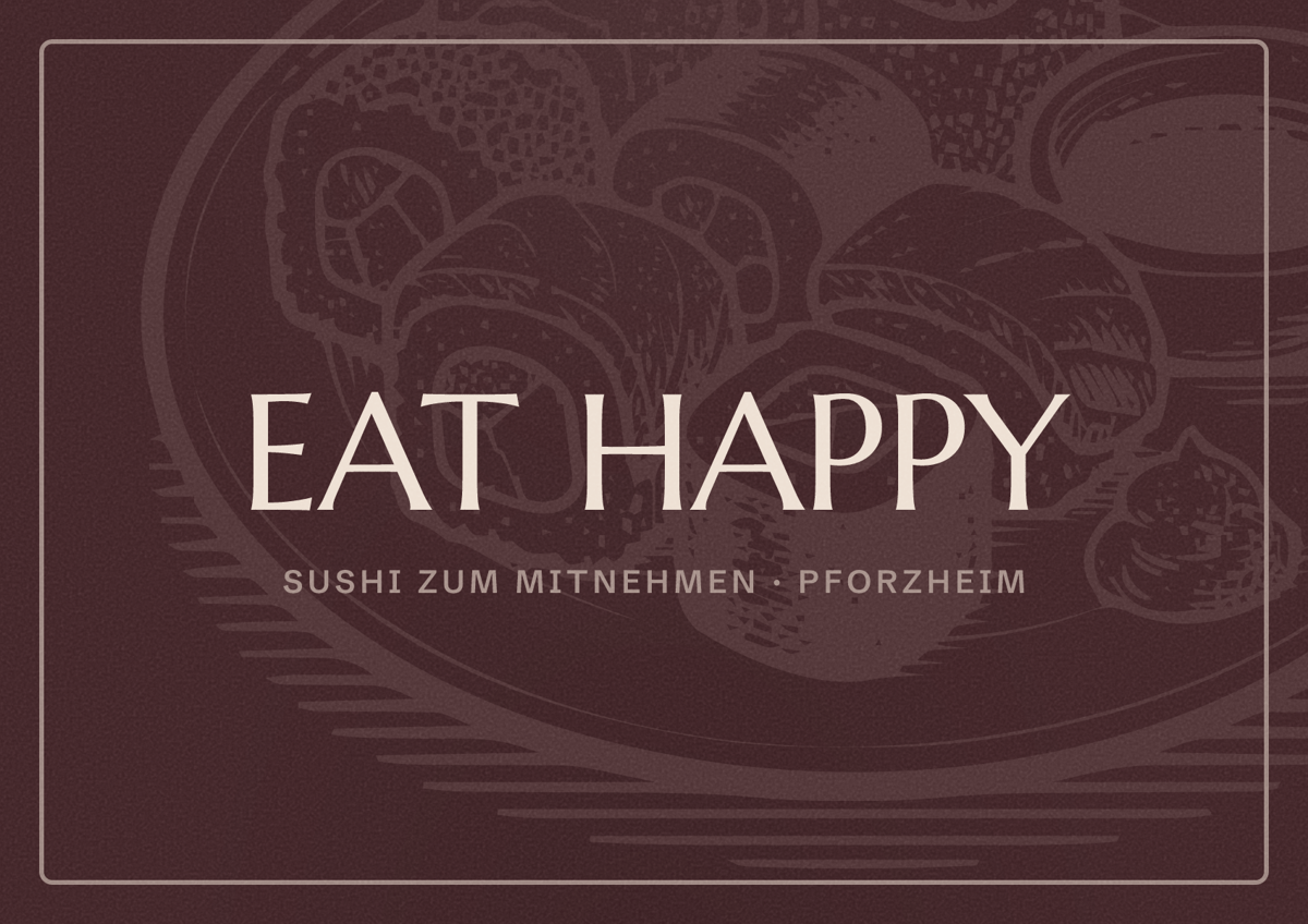 Illustriertes Poster von EAT HAPPY, Sushi zum Mitnehmen in Pforzheim