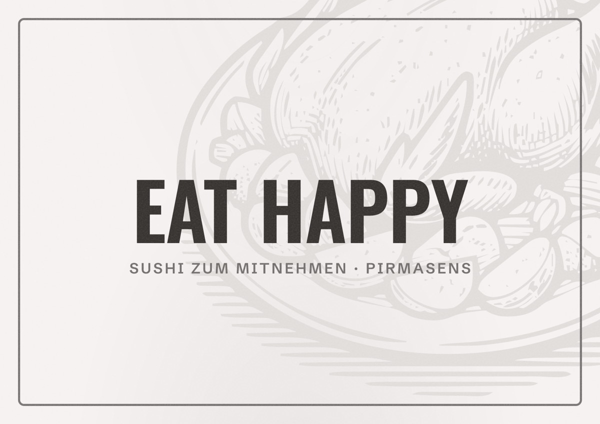 Illustriertes Poster von EAT HAPPY, Sushi zum Mitnehmen in Pirmasens