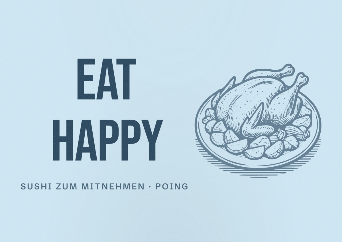Illustriertes Poster von EAT HAPPY, Sushi zum Mitnehmen in Poing