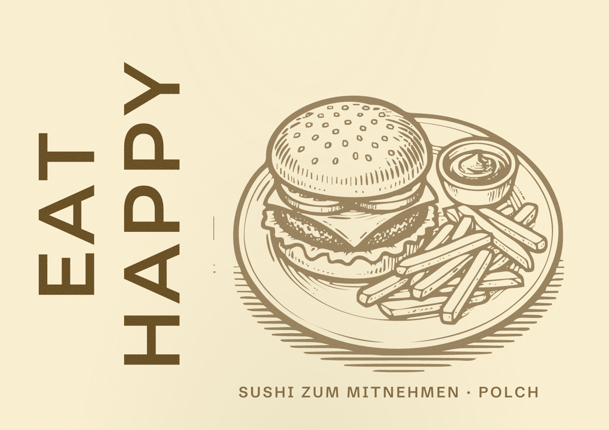 Illustriertes Poster von EAT HAPPY, Sushi zum Mitnehmen in Polch