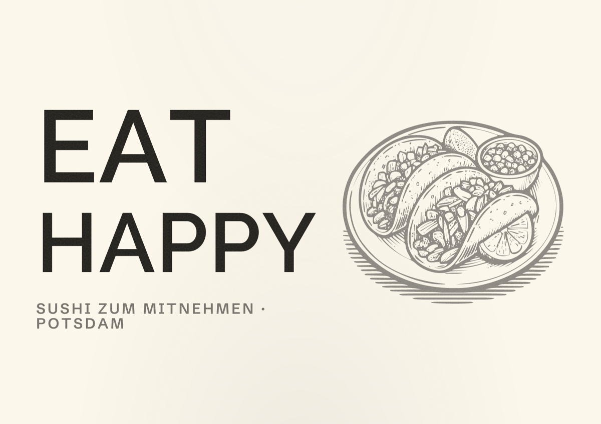 Illustriertes Poster von EAT HAPPY, Sushi zum Mitnehmen in Potsdam