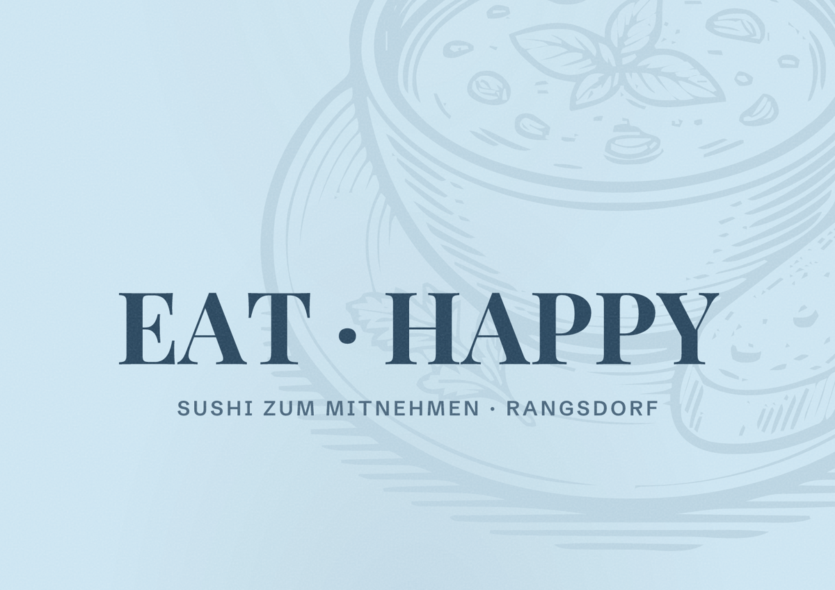 Illustriertes Poster von EAT HAPPY, Sushi zum Mitnehmen in Rangsdorf