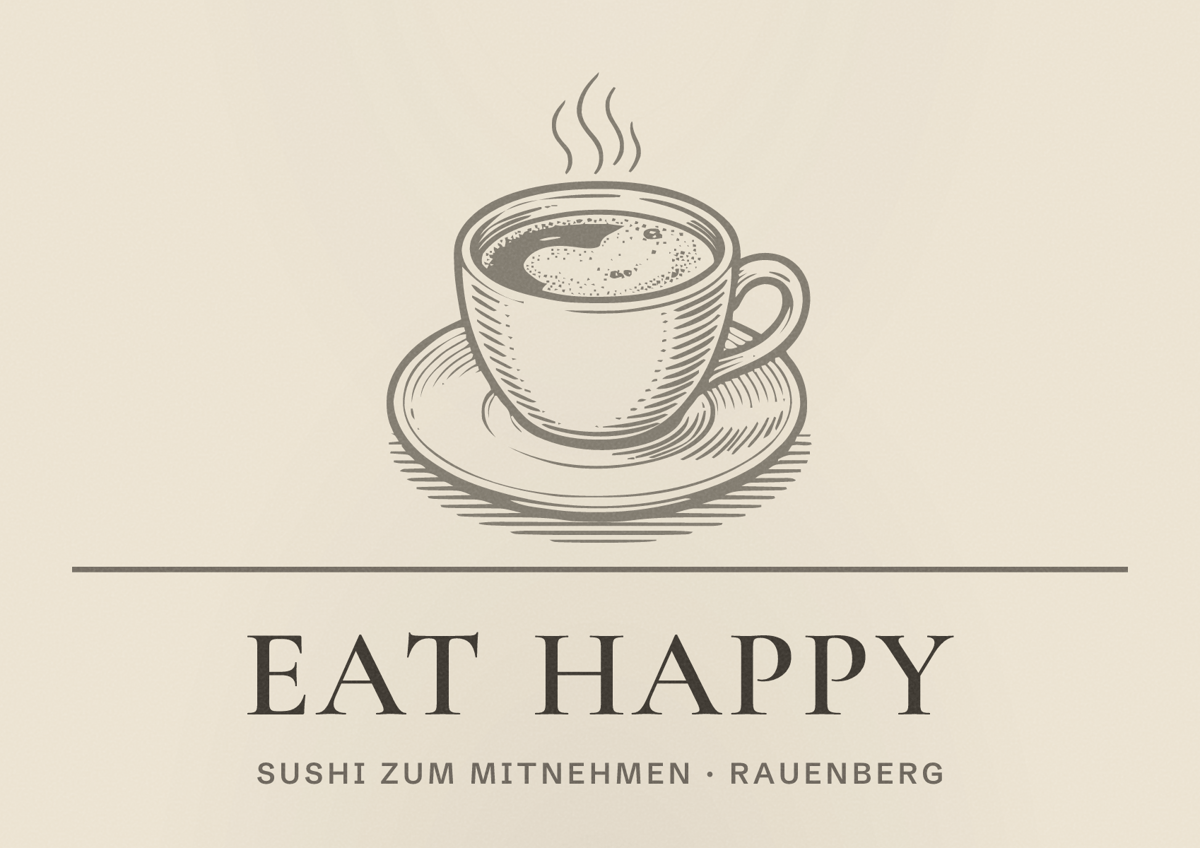 Illustriertes Poster von EAT HAPPY, Sushi zum Mitnehmen in Rauenberg