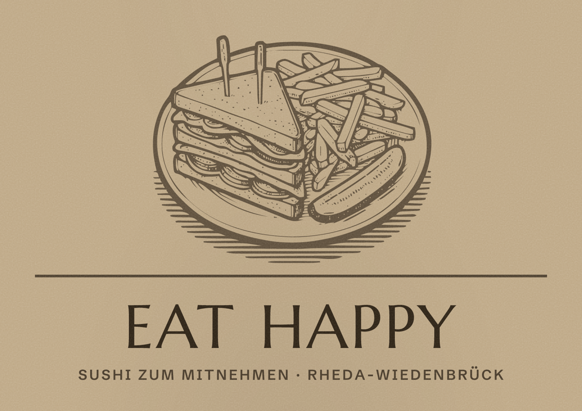 Illustriertes Poster von EAT HAPPY, Sushi zum Mitnehmen in Rheda-Wiedenbrück