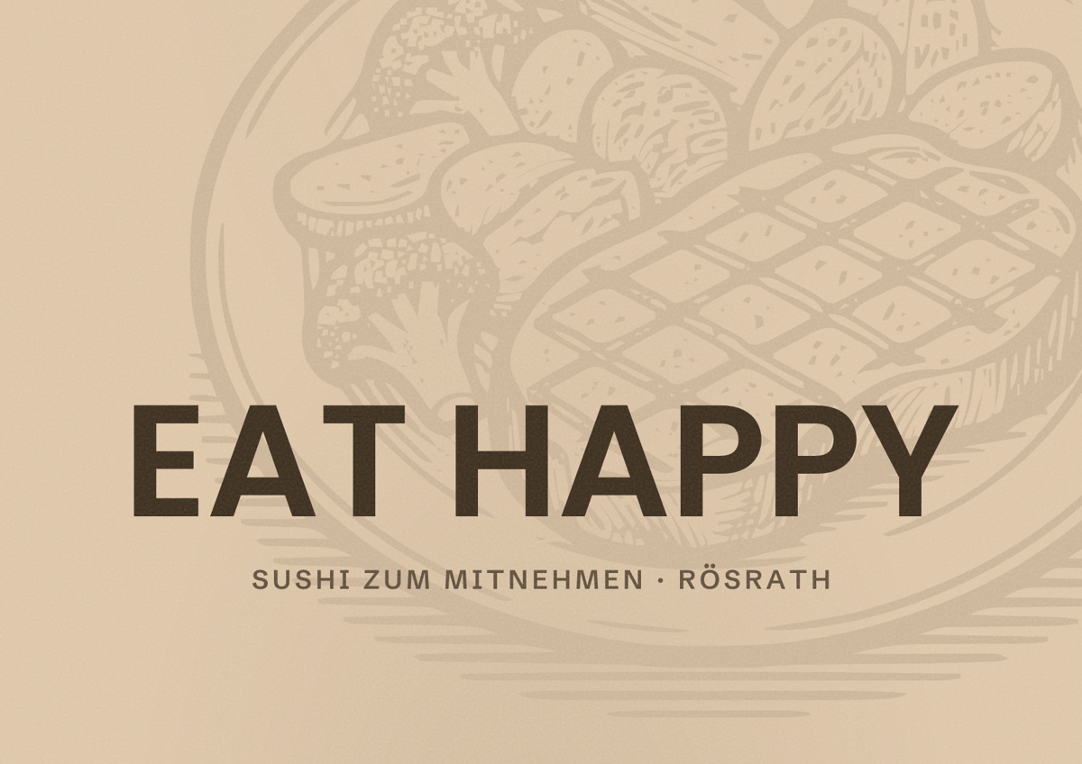 Illustriertes Poster von EAT HAPPY, Sushi zum Mitnehmen in Rösrath