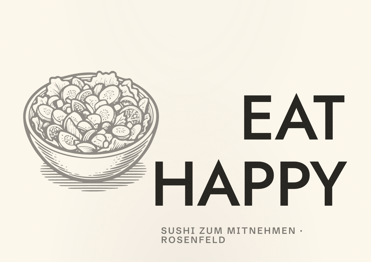 Illustriertes Poster von EAT HAPPY, Sushi zum Mitnehmen in Rosenfeld