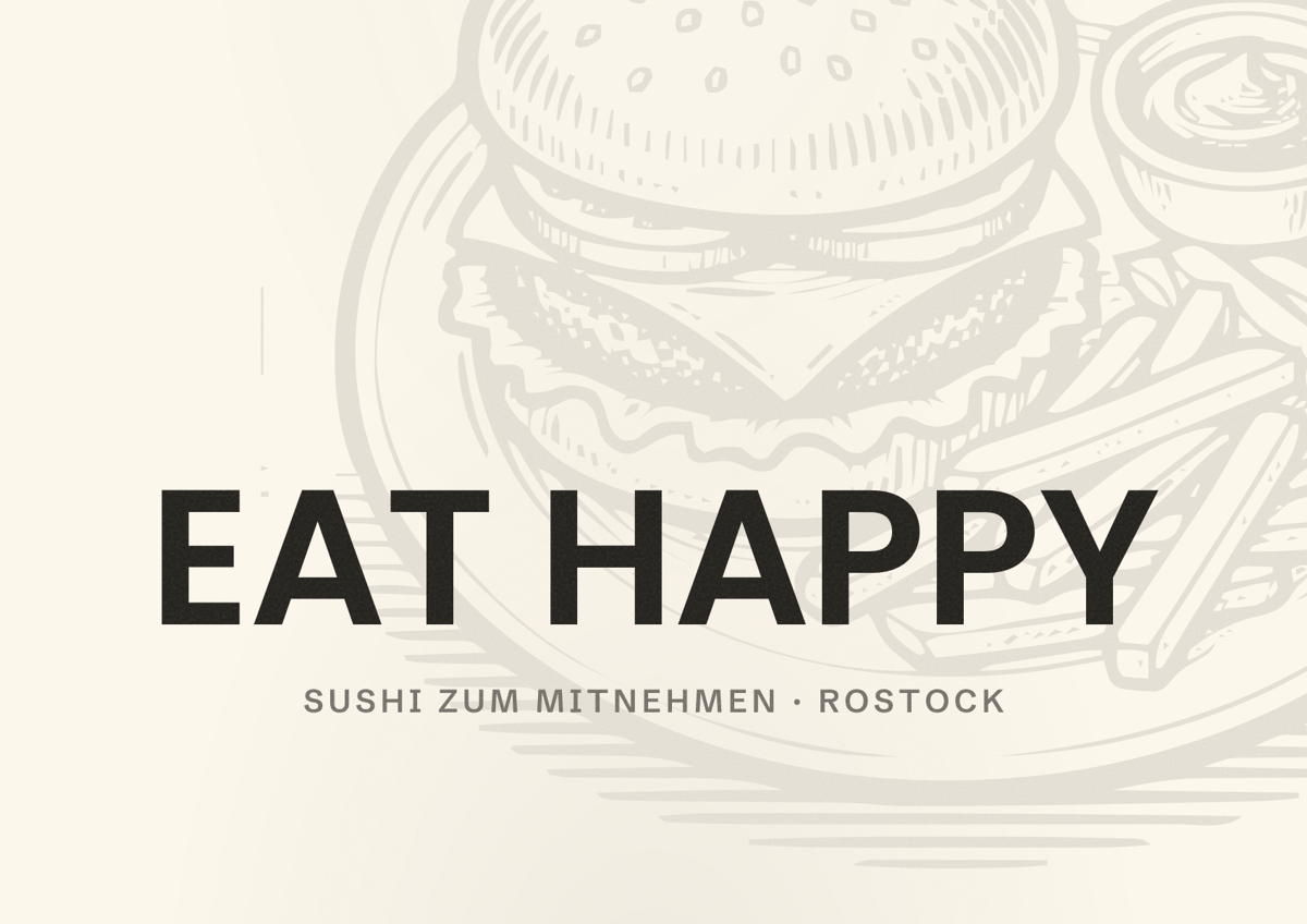Illustriertes Poster von EAT HAPPY, Sushi zum Mitnehmen in Rostock
