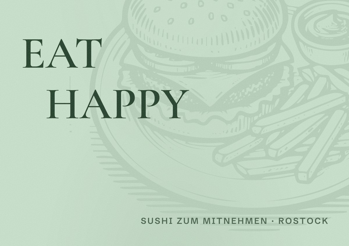 Illustriertes Poster von EAT HAPPY, Sushi zum Mitnehmen in Rostock