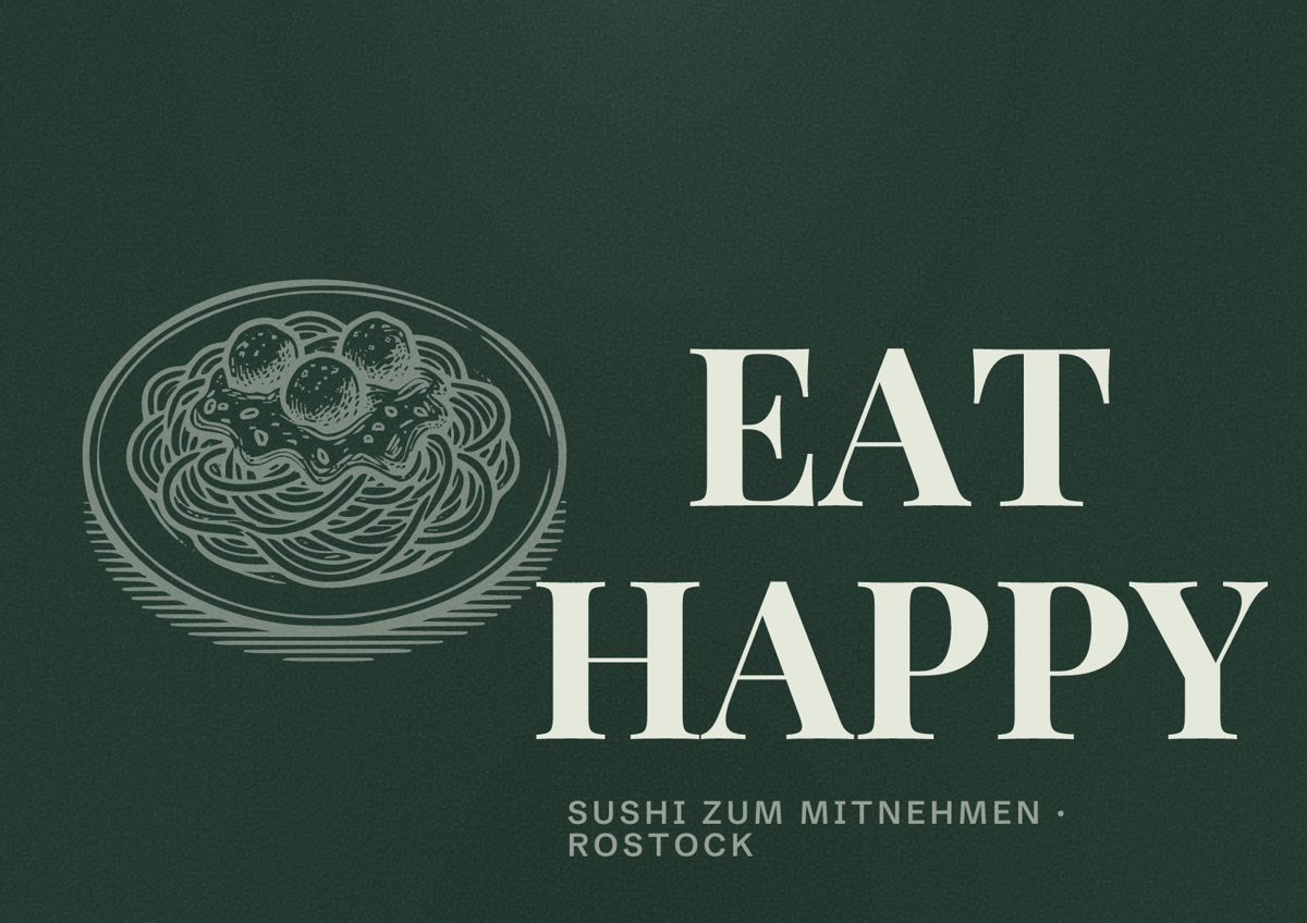 Illustriertes Poster von EAT HAPPY, Sushi zum Mitnehmen in Rostock