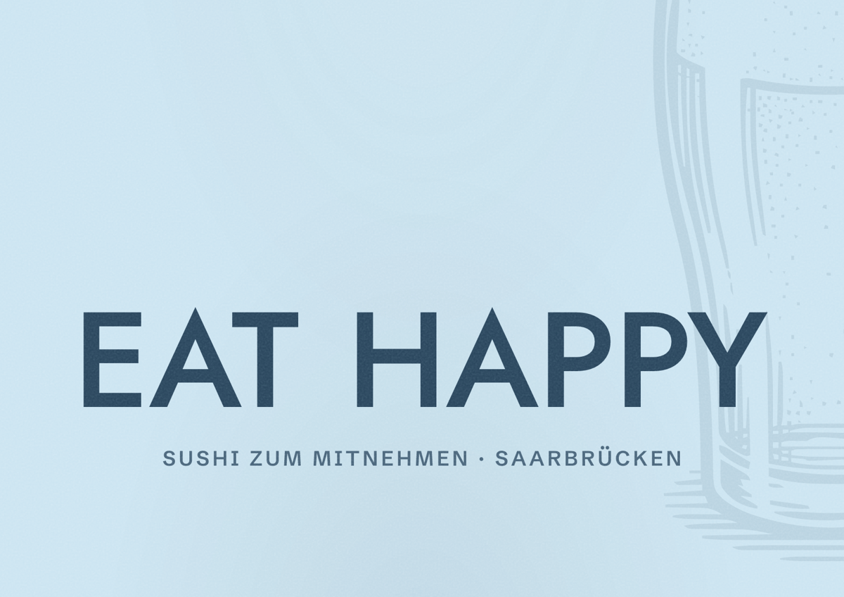 Illustriertes Poster von EAT HAPPY, Sushi zum Mitnehmen in Saarbrücken