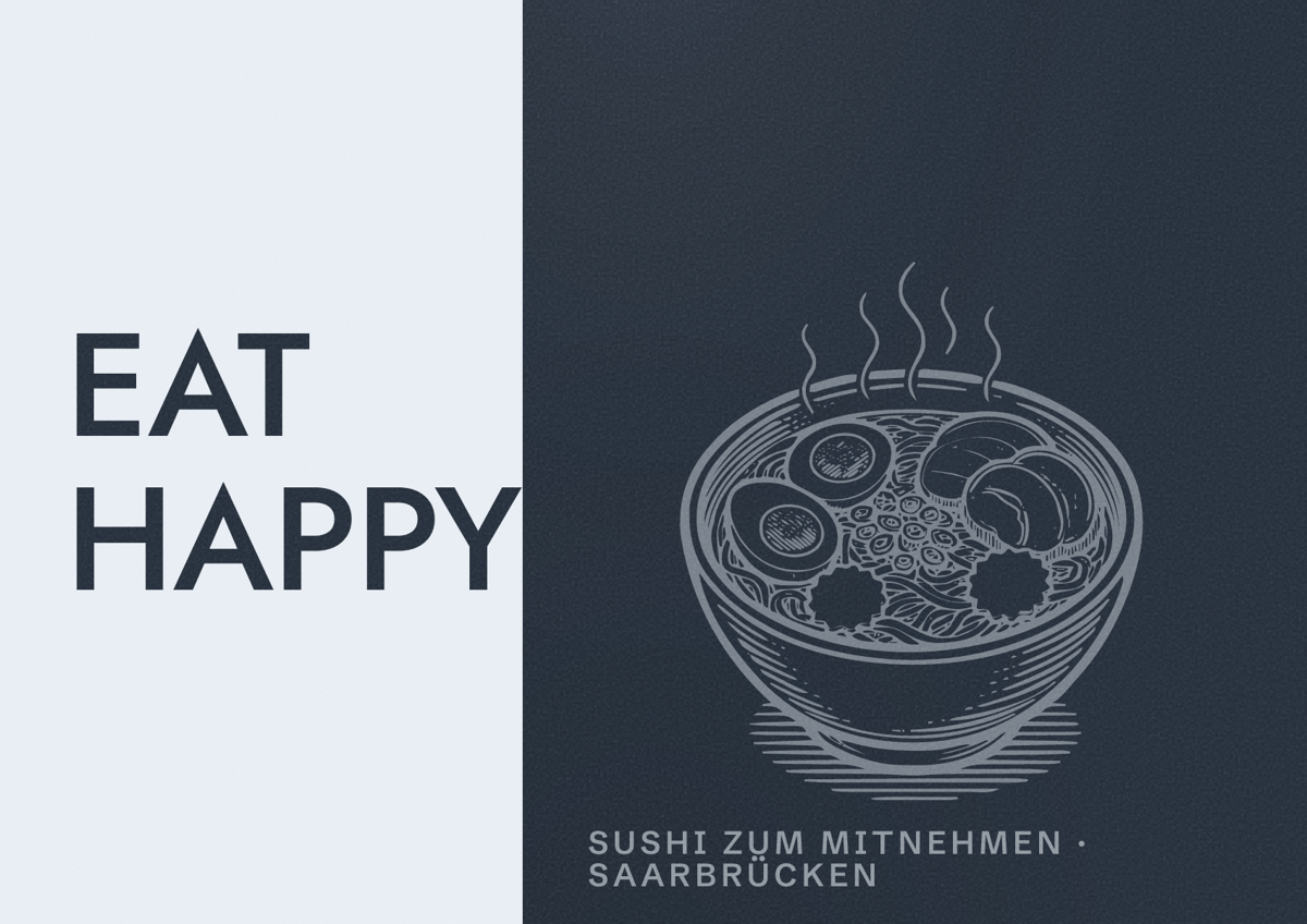 Illustriertes Poster von EAT HAPPY, Sushi zum Mitnehmen in Saarbrücken