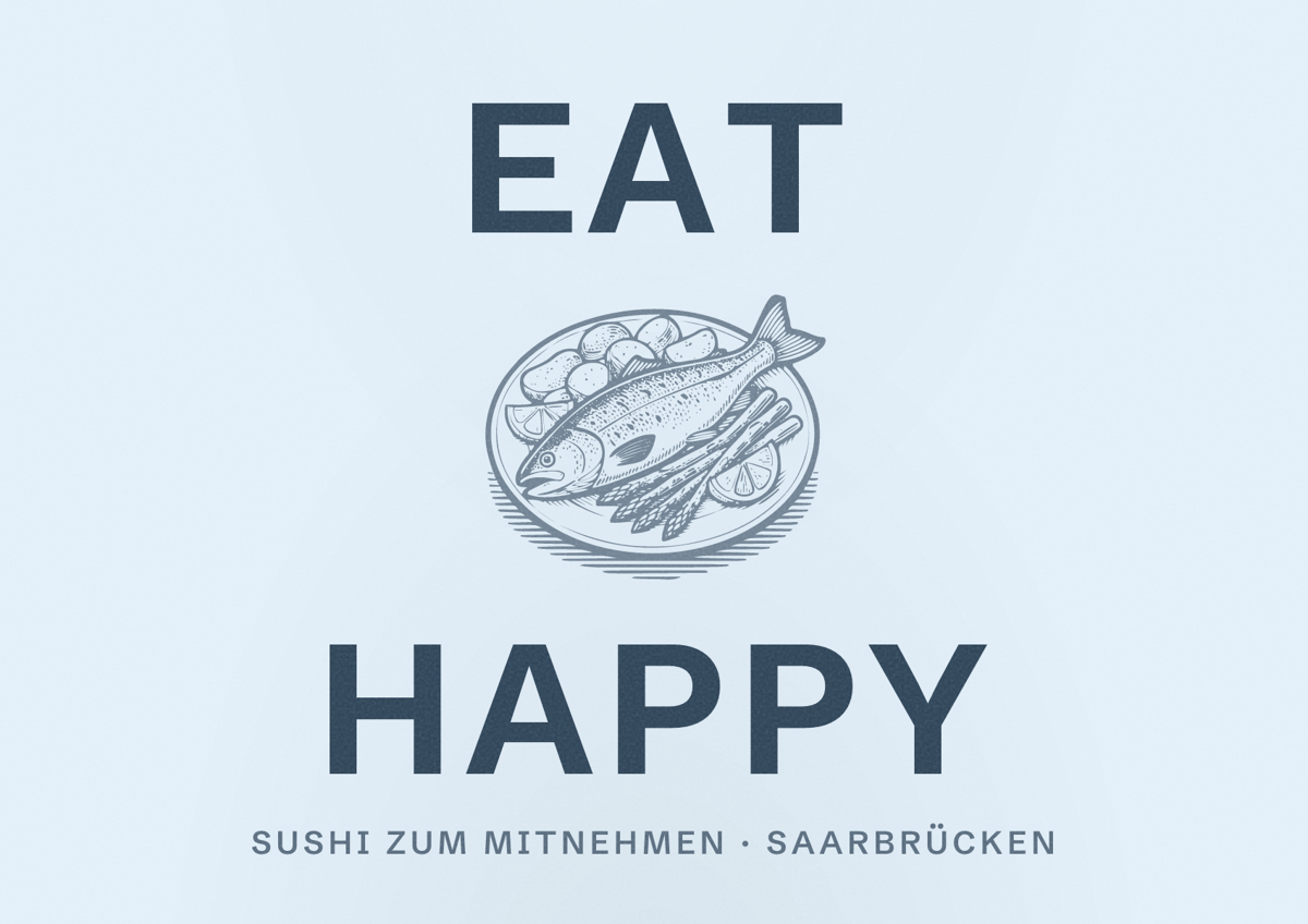 Illustriertes Poster von EAT HAPPY, Sushi zum Mitnehmen in Saarbrücken
