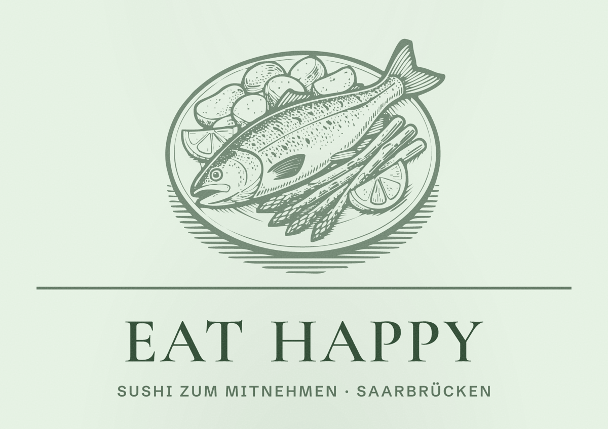 Illustriertes Poster von EAT HAPPY, Sushi zum Mitnehmen in Saarbrücken
