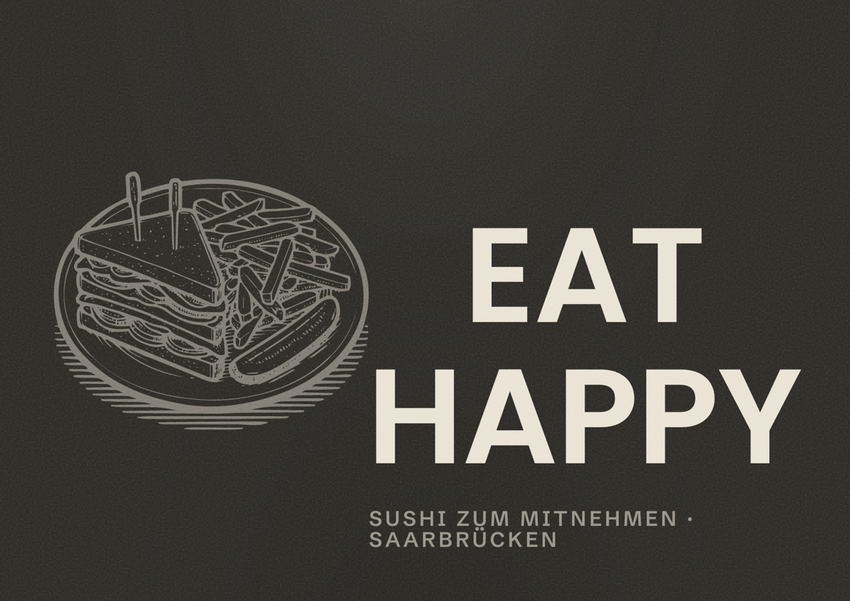Illustriertes Poster von EAT HAPPY, Sushi zum Mitnehmen in Saarbrücken