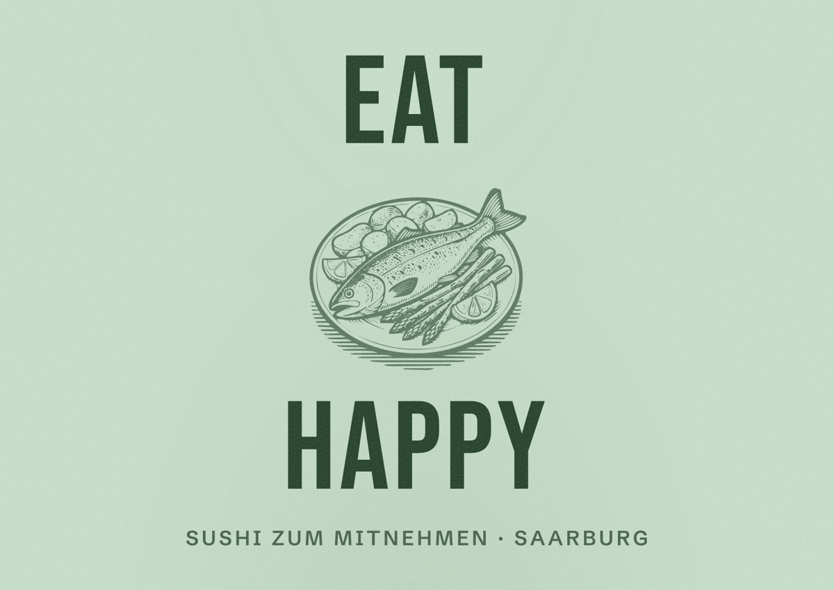 Illustriertes Poster von EAT HAPPY, Sushi zum Mitnehmen in Saarburg