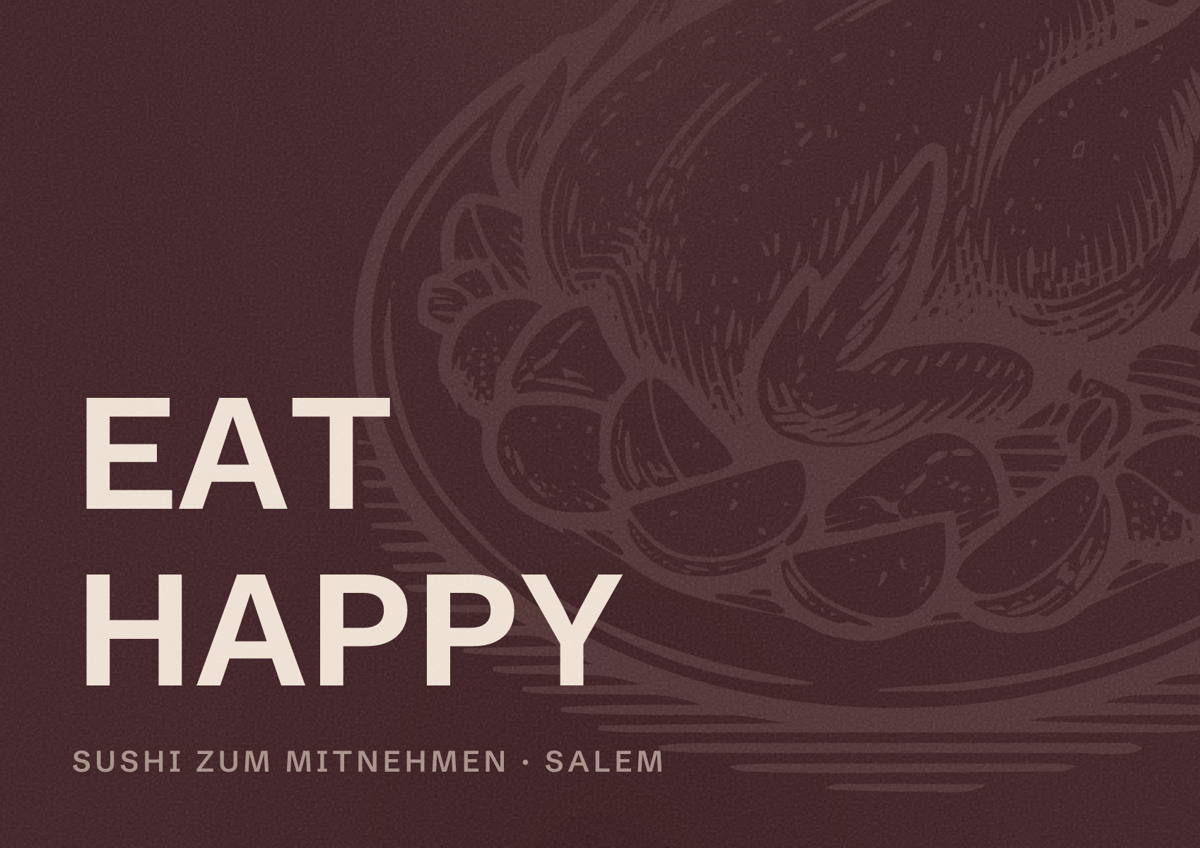 Illustriertes Poster von EAT HAPPY, Sushi zum Mitnehmen in Salem
