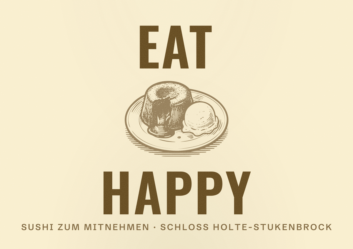 Illustriertes Poster von EAT HAPPY, Sushi zum Mitnehmen in Schloß Holte-Stukenbrock