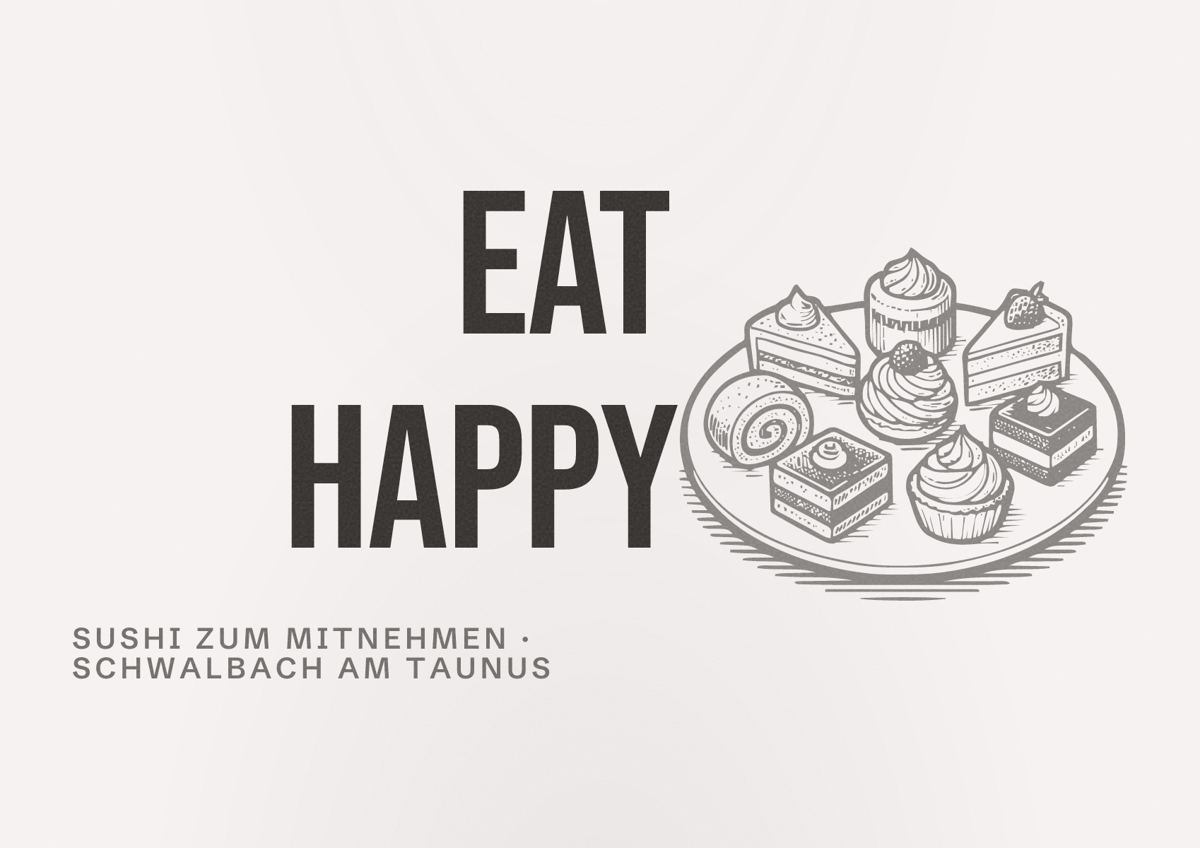 Illustriertes Poster von EAT HAPPY, Sushi zum Mitnehmen in Schwalbach am Taunus