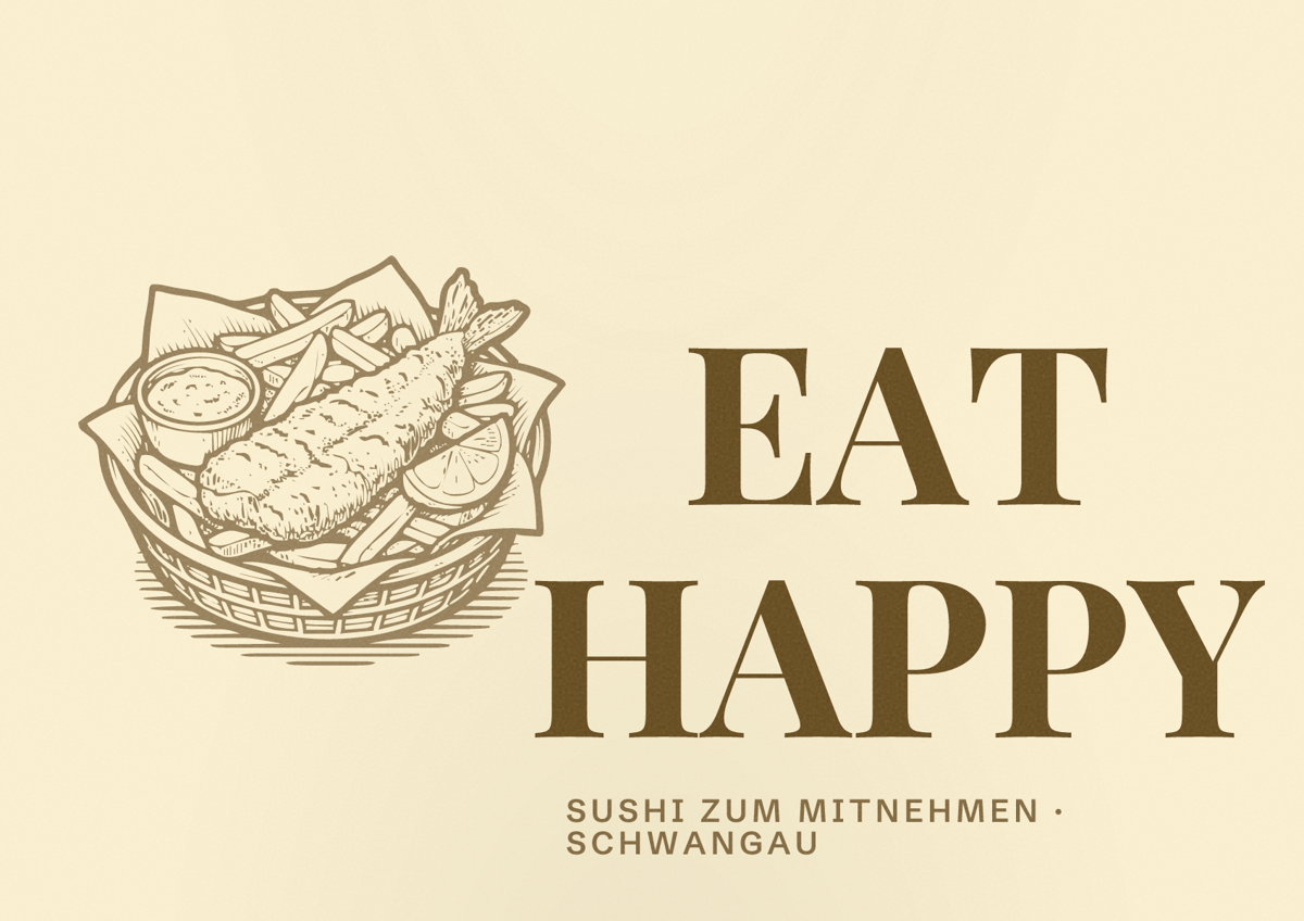Illustriertes Poster von EAT HAPPY, Sushi zum Mitnehmen in Schwangau