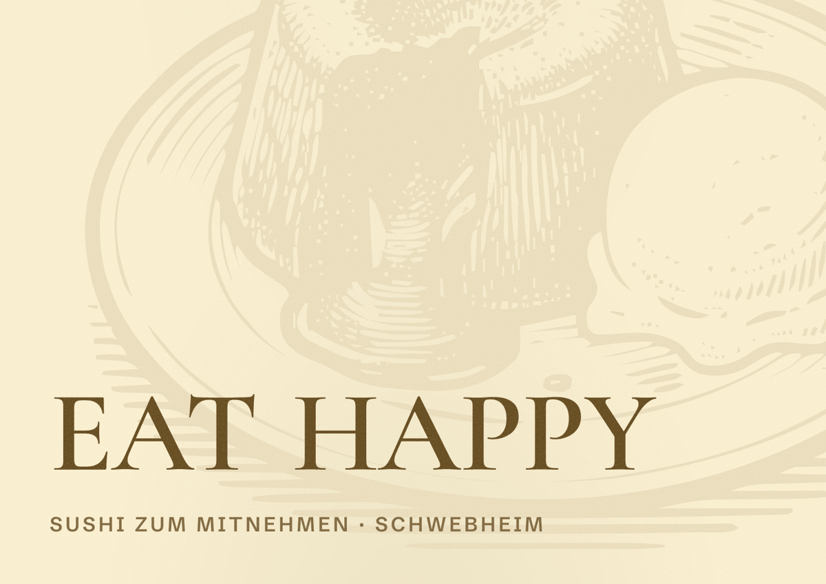 Illustriertes Poster von EAT HAPPY, Sushi zum Mitnehmen in Schwebheim