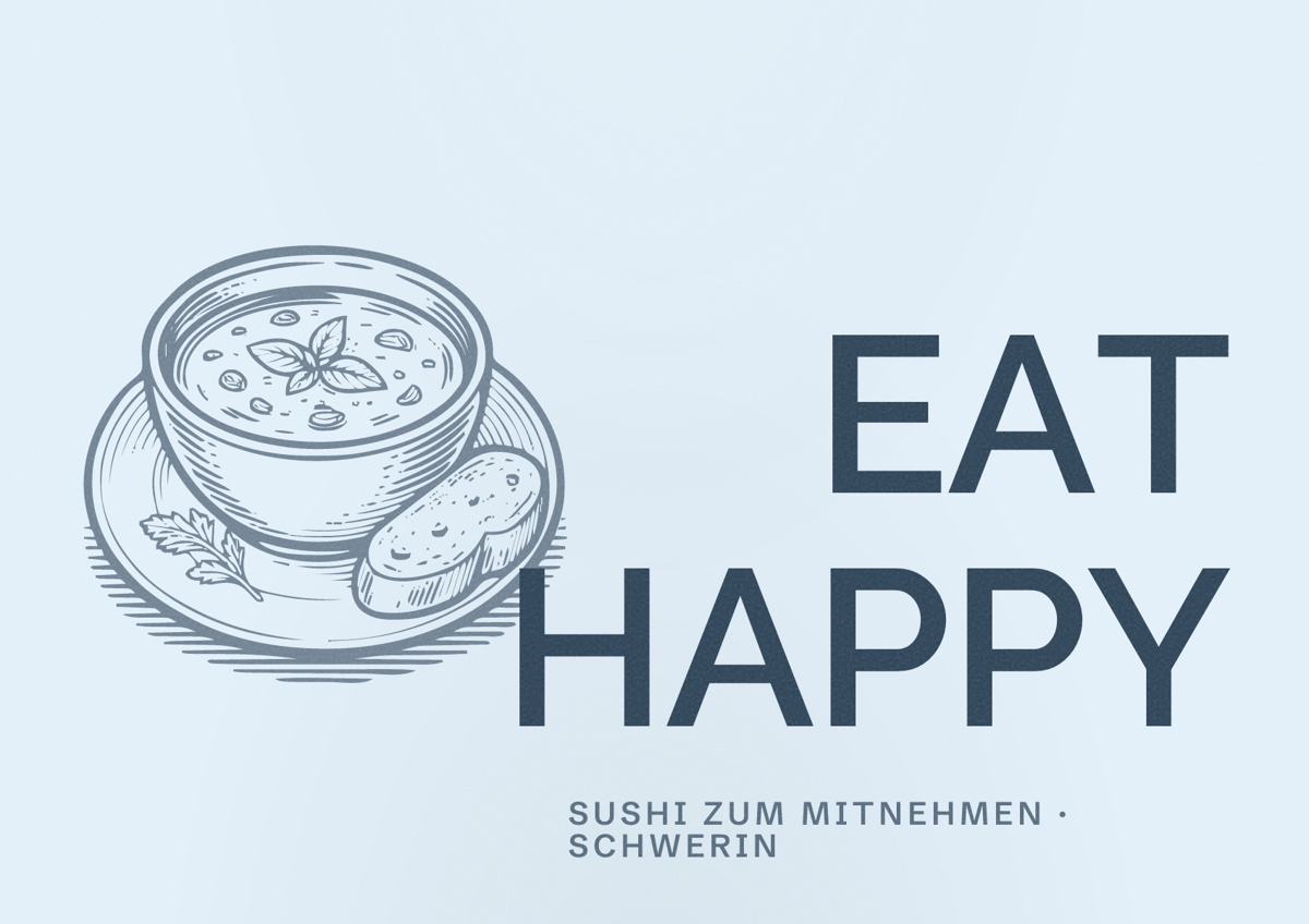 Illustriertes Poster von EAT HAPPY, Sushi zum Mitnehmen in Schwerin