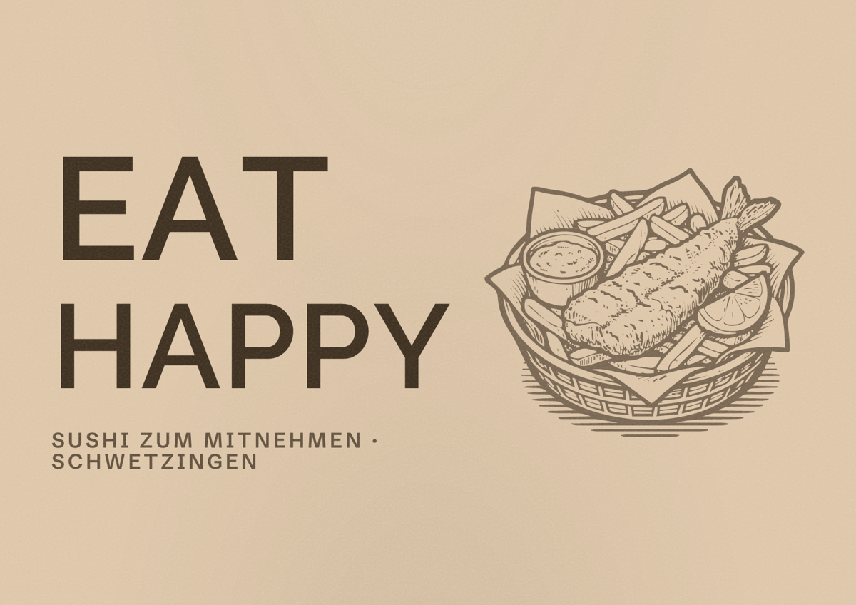 Illustriertes Poster von EAT HAPPY, Sushi zum Mitnehmen in Schwetzingen