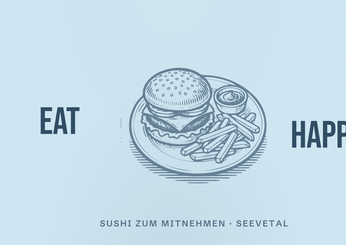 Illustriertes Poster von EAT HAPPY, Sushi zum Mitnehmen in Seevetal