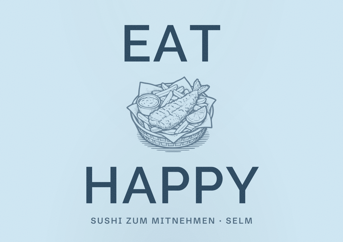 Illustriertes Poster von EAT HAPPY, Sushi zum Mitnehmen in Selm