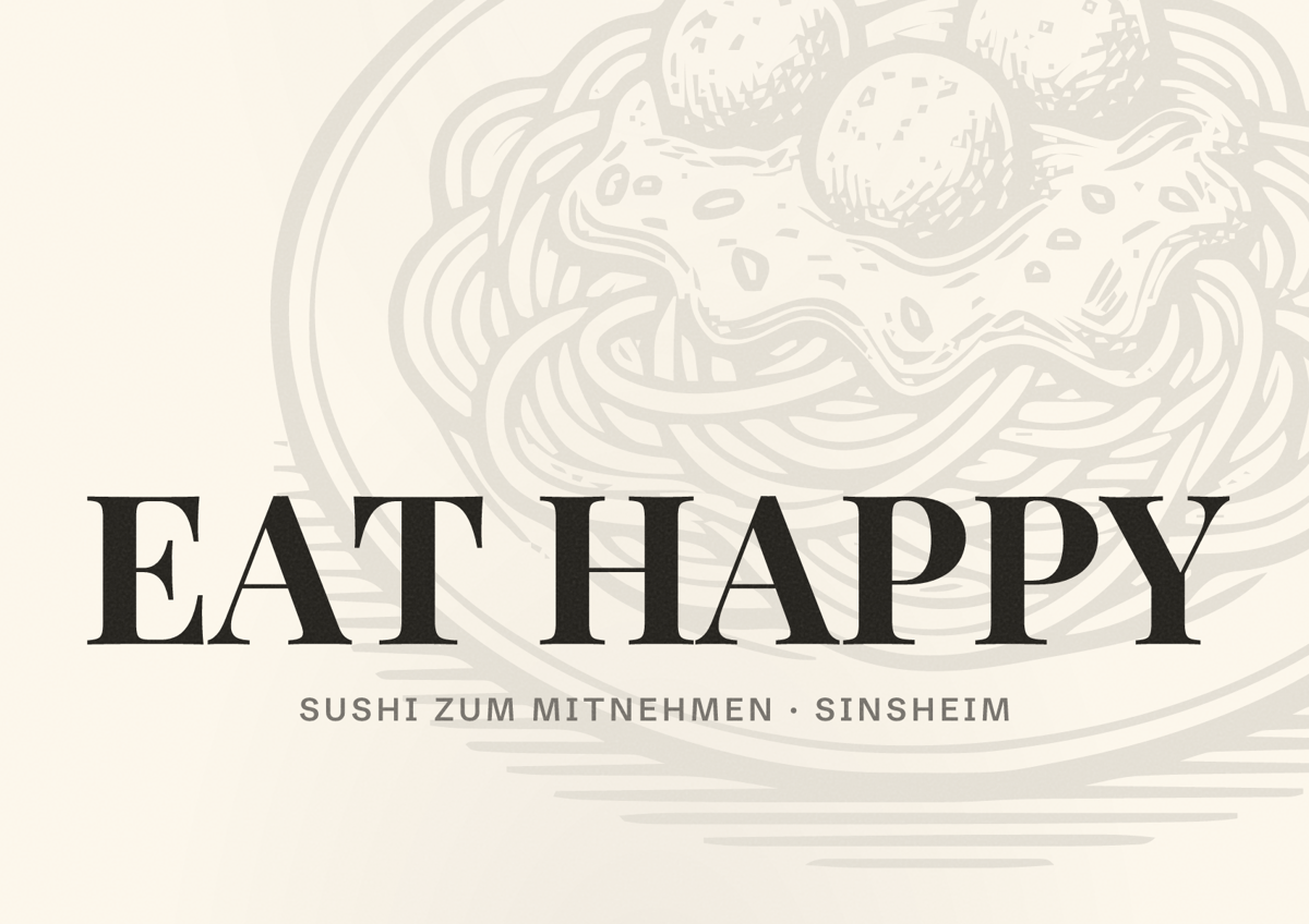 Illustriertes Poster von EAT HAPPY, Sushi zum Mitnehmen in Sinsheim