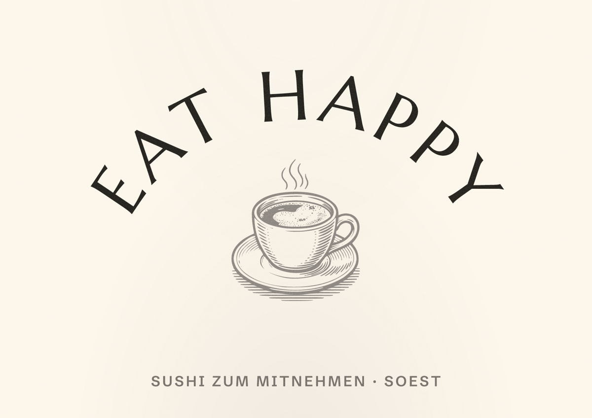 Illustriertes Poster von EAT HAPPY, Sushi zum Mitnehmen in Soest