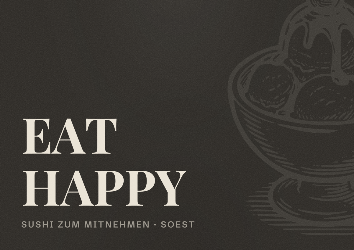 Illustriertes Poster von EAT HAPPY, Sushi zum Mitnehmen in Soest