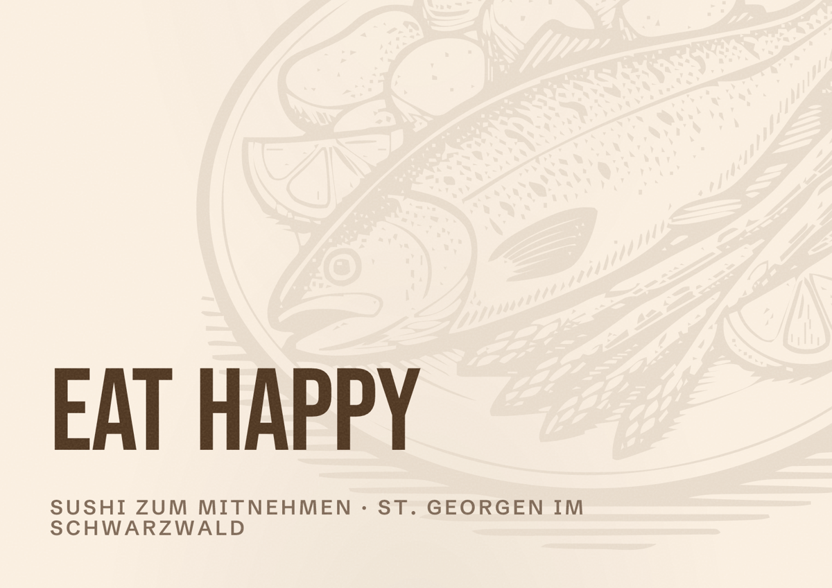 Illustriertes Poster von EAT HAPPY, Sushi zum Mitnehmen in St. Georgen im Schwarzwald