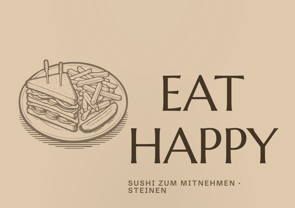 Illustriertes Poster von EAT HAPPY, Sushi zum Mitnehmen in Steinen