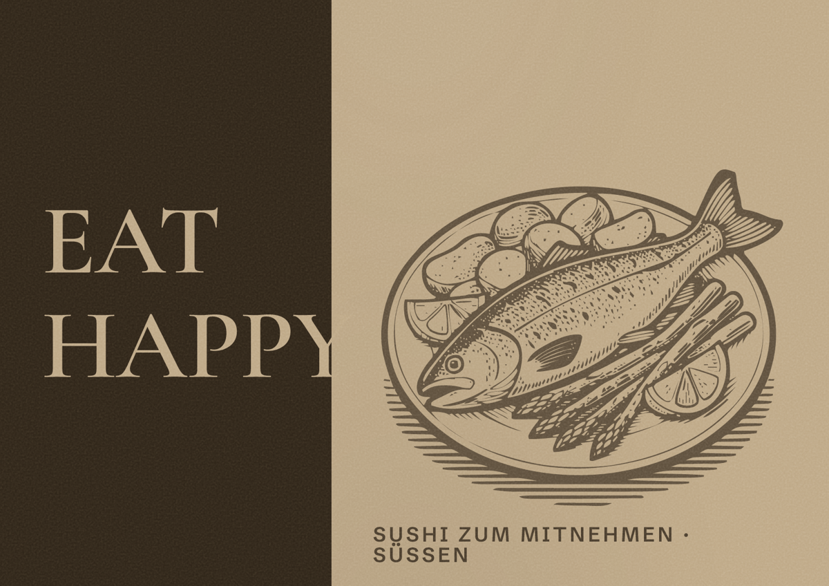 Illustriertes Poster von EAT HAPPY, Sushi zum Mitnehmen in Süßen