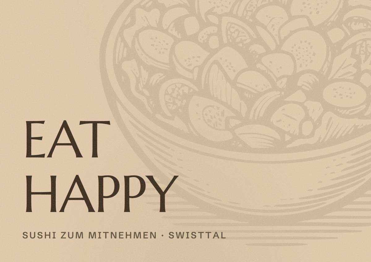 Illustriertes Poster von EAT HAPPY, Sushi zum Mitnehmen in Swisttal
