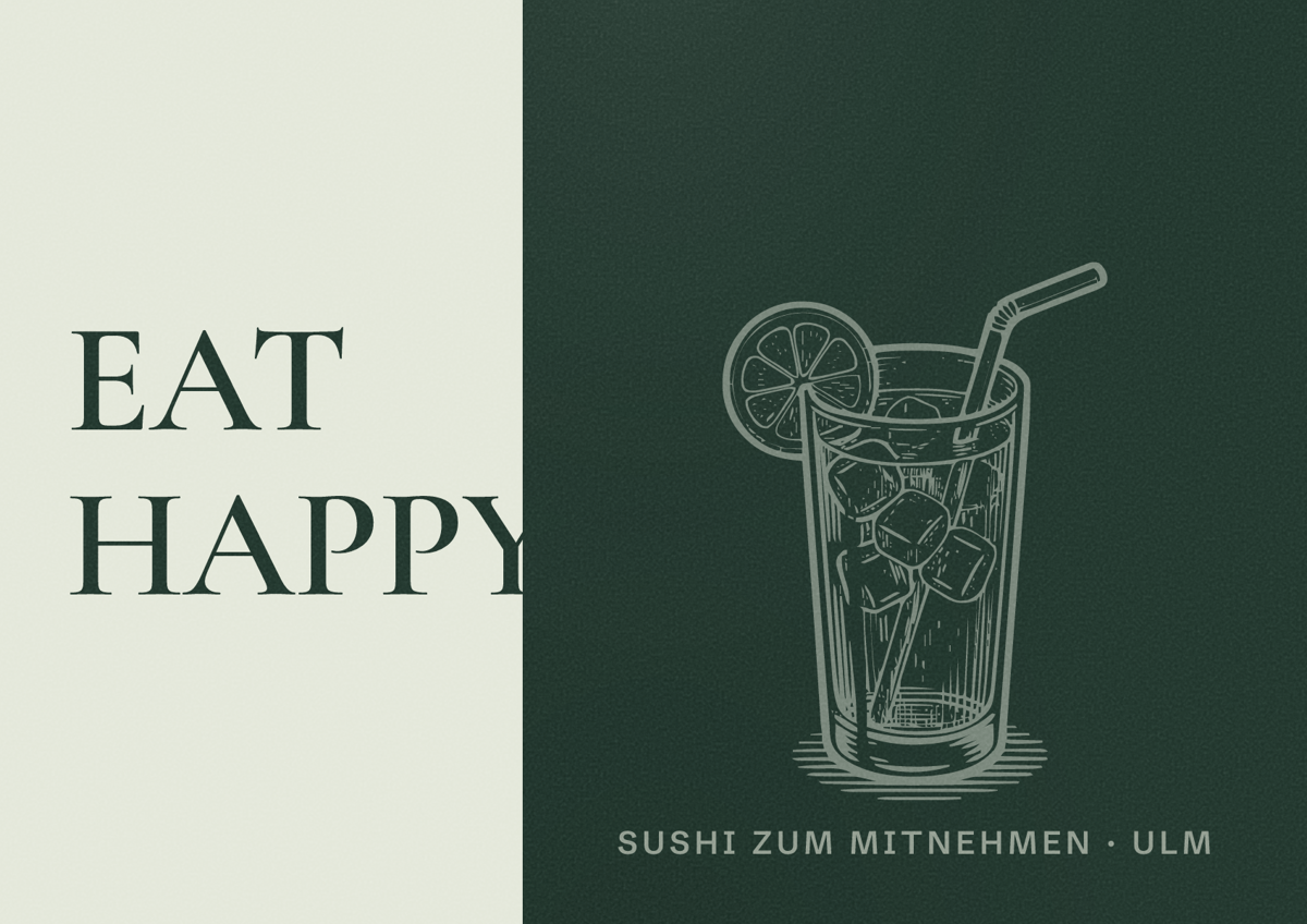 Illustriertes Poster von EAT HAPPY, Sushi zum Mitnehmen in Ulm