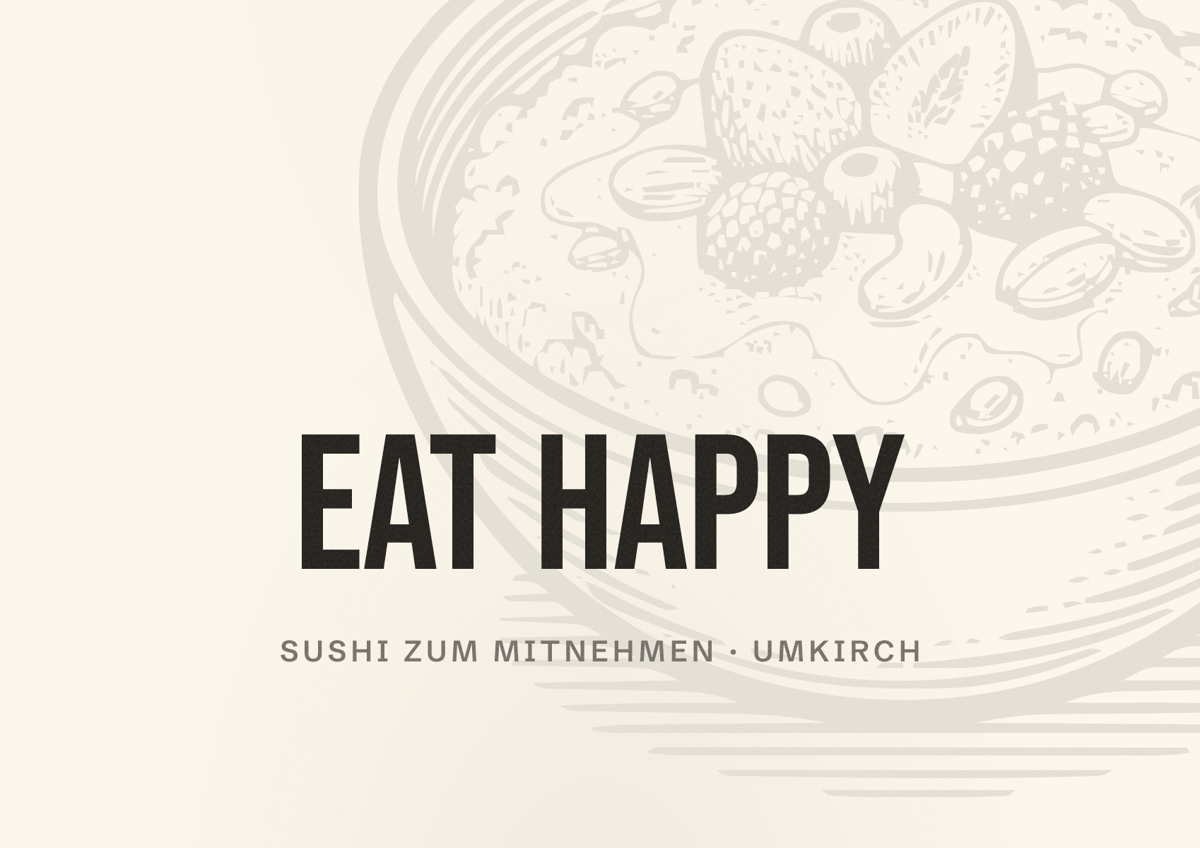 Illustriertes Poster von EAT HAPPY, Sushi zum Mitnehmen in Umkirch