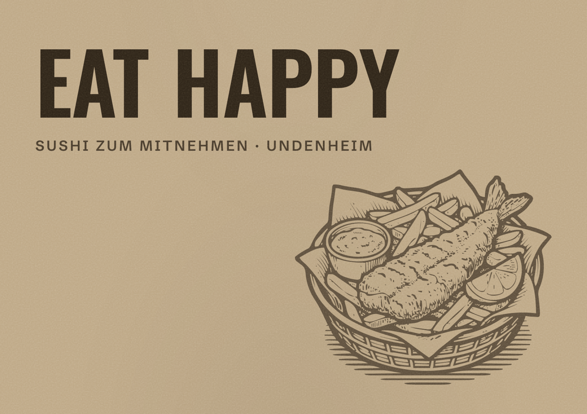 Illustriertes Poster von EAT HAPPY, Sushi zum Mitnehmen in Undenheim