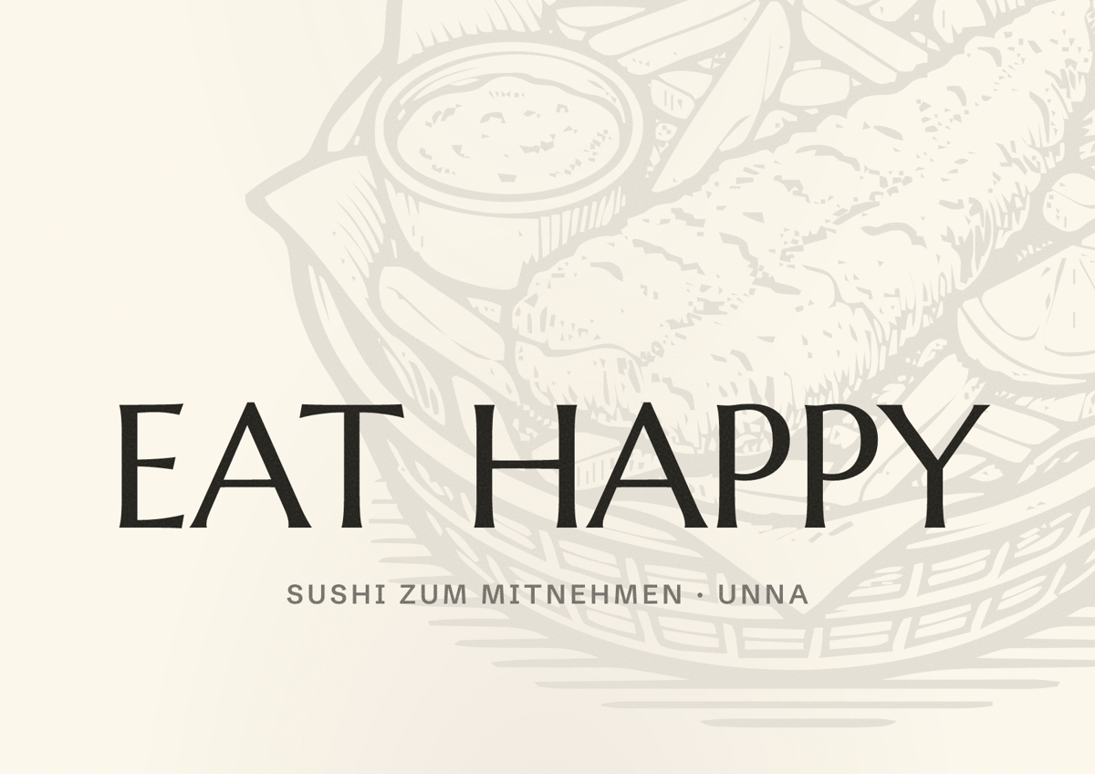 Illustriertes Poster von EAT HAPPY, Sushi zum Mitnehmen in Unna