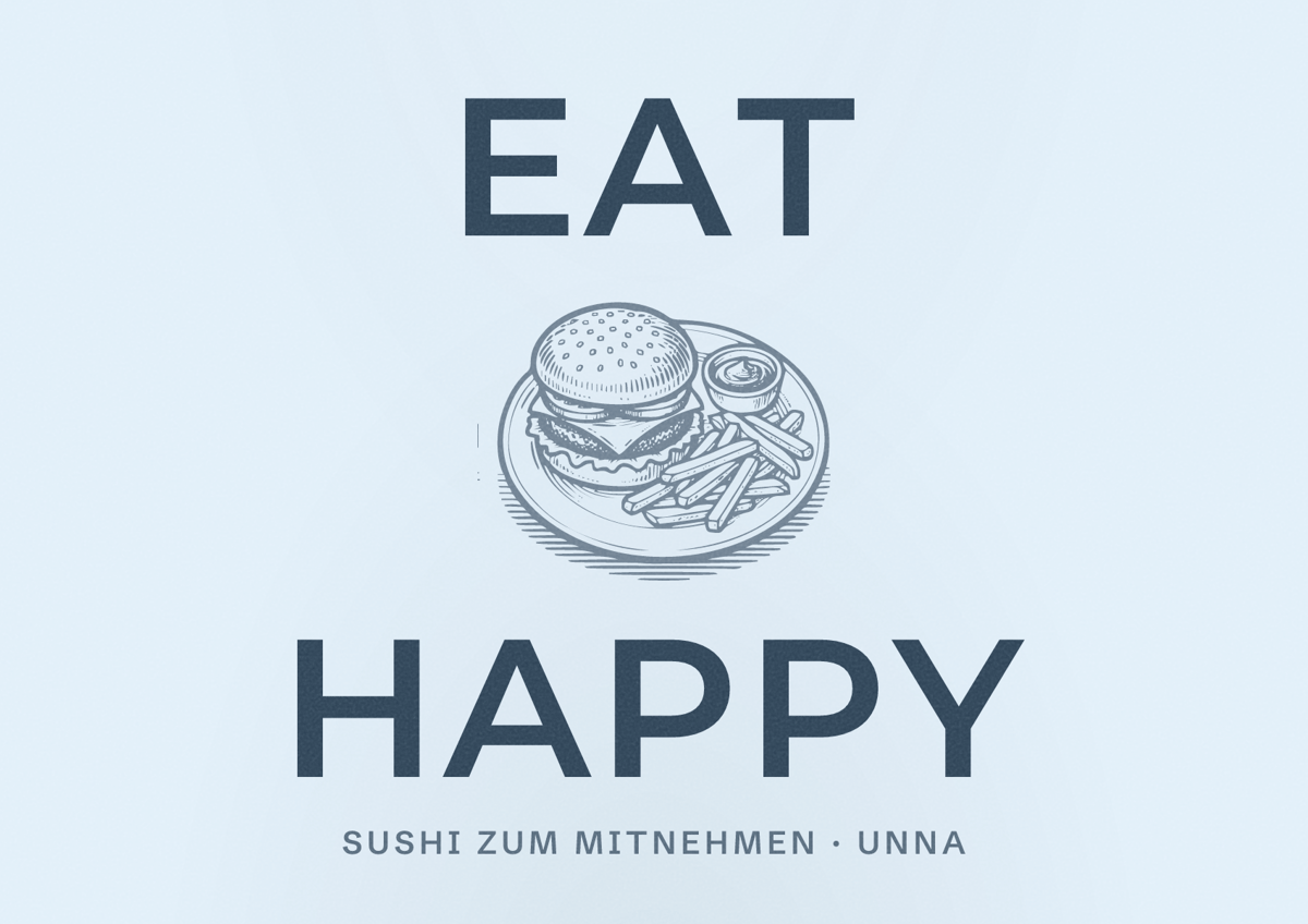 Illustriertes Poster von EAT HAPPY, Sushi zum Mitnehmen in Unna