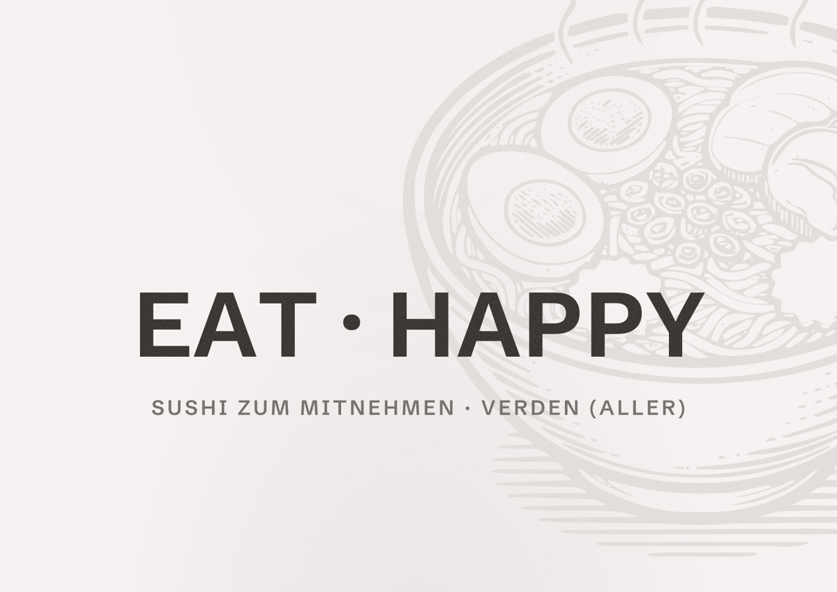 Illustriertes Poster von EAT HAPPY, Sushi zum Mitnehmen in Verden (Aller)