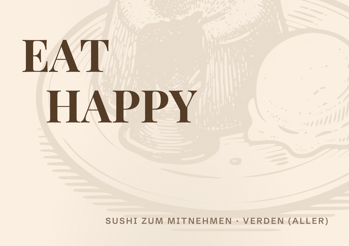 Illustriertes Poster von EAT HAPPY, Sushi zum Mitnehmen in Verden (Aller)