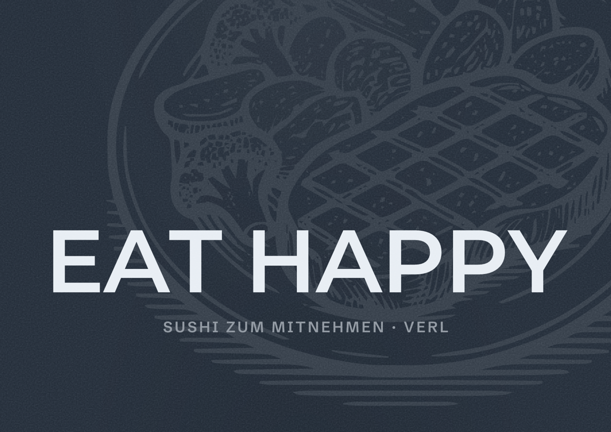 Illustriertes Poster von EAT HAPPY, Sushi zum Mitnehmen in Verl