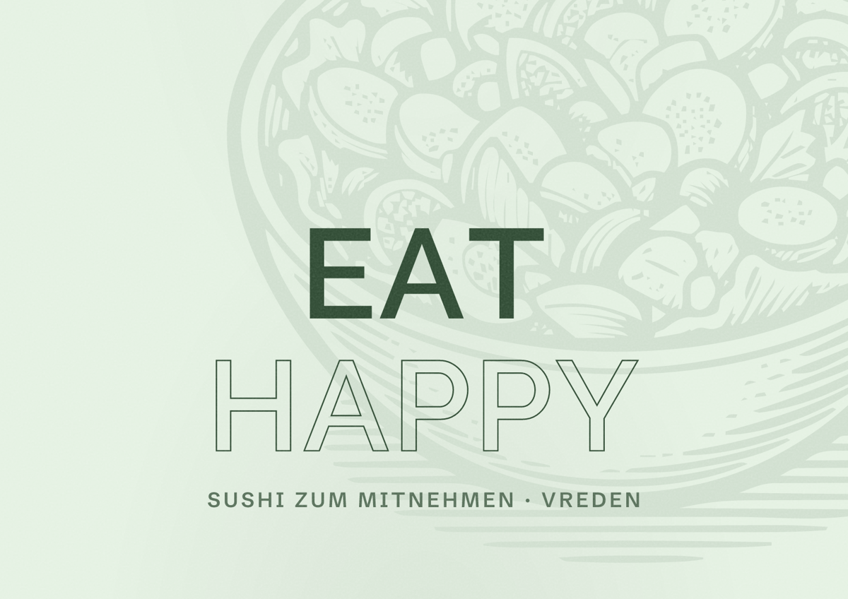 Illustriertes Poster von EAT HAPPY, Sushi zum Mitnehmen in Vreden