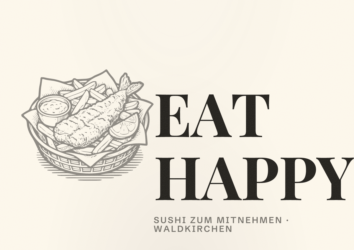 Illustriertes Poster von EAT HAPPY, Sushi zum Mitnehmen in Waldkirchen