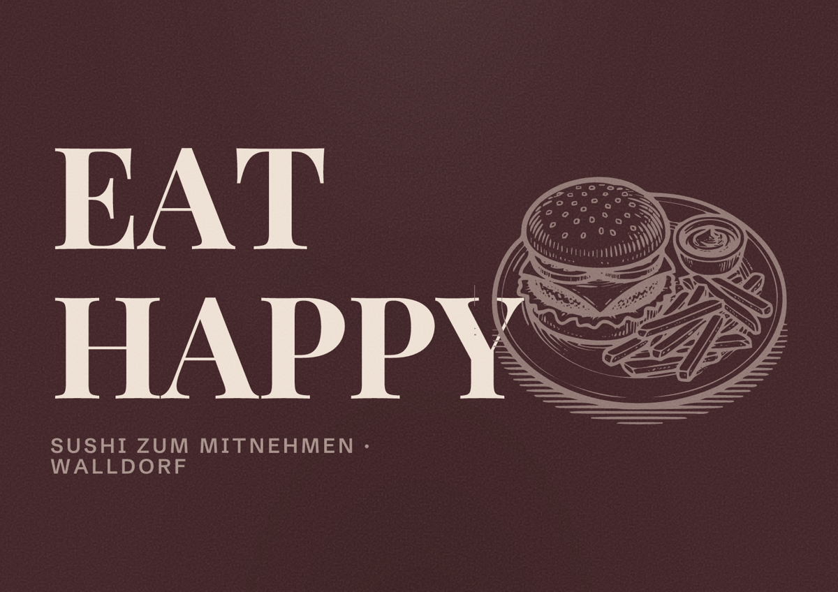 Illustriertes Poster von EAT HAPPY, Sushi zum Mitnehmen in Walldorf