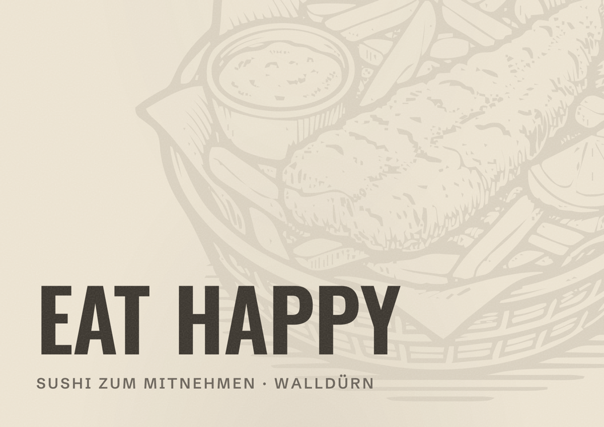 Illustriertes Poster von EAT HAPPY, Sushi zum Mitnehmen in Walldürn