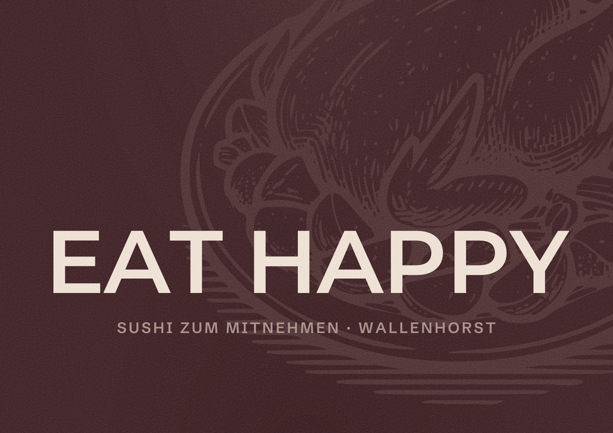 Illustriertes Poster von EAT HAPPY, Sushi zum Mitnehmen in Wallenhorst